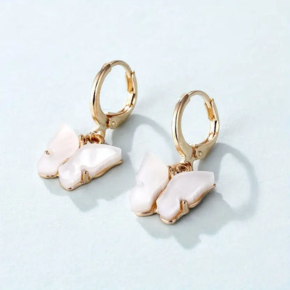 Butterfly White & Gold Hoop Dangle Earring