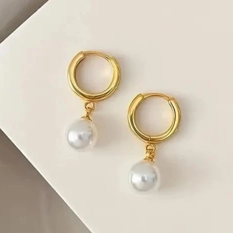 PearlGoldHoopDangleEarring